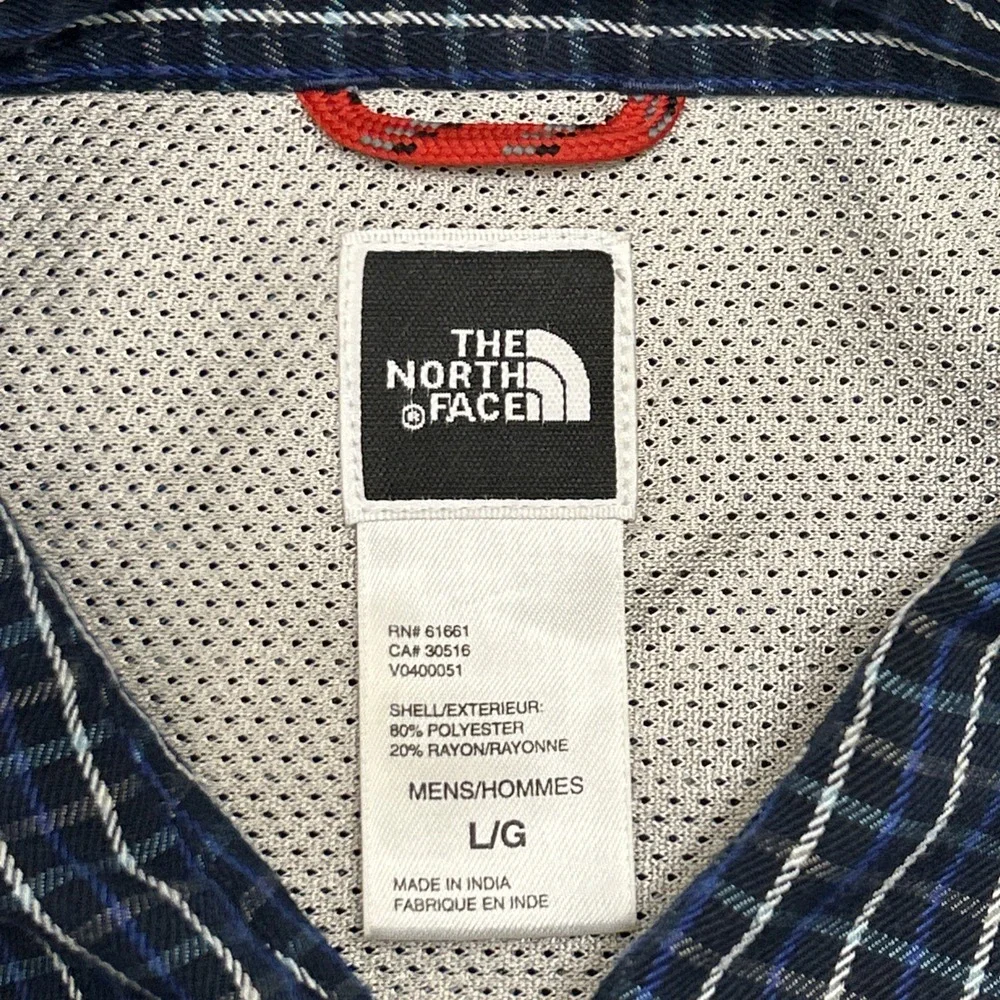 The North Face Long Sleeve Plaid Flannel Shirt Blue Men's L Pocket Outdoors